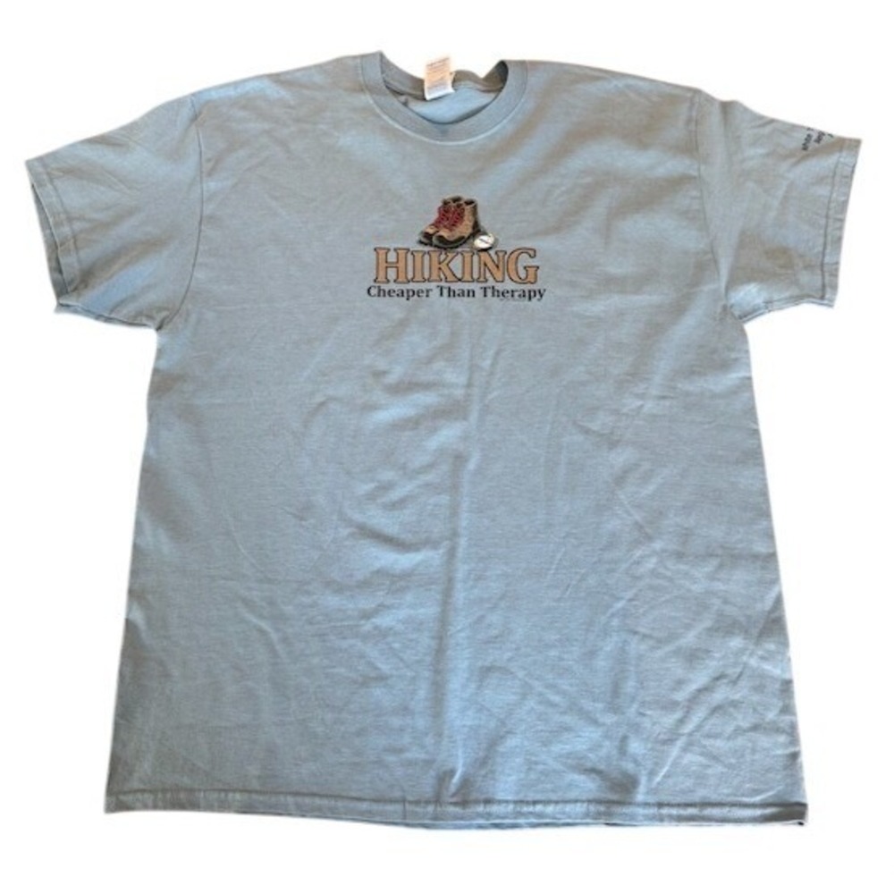 Hiking Cheaper Than Therapy T Shirt Blue Graphic Tee Outdoor‎ Adventure  Mens XL